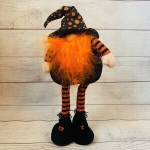 Halloween Gnome Witch Tall Free-standing Orange and Black Outfit Hocus Pocus 17"